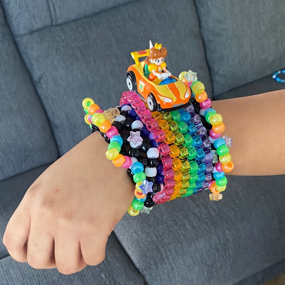 Rainbow Beaded Kids Bracelet with Toy Car Charm - Picture 6 of 6